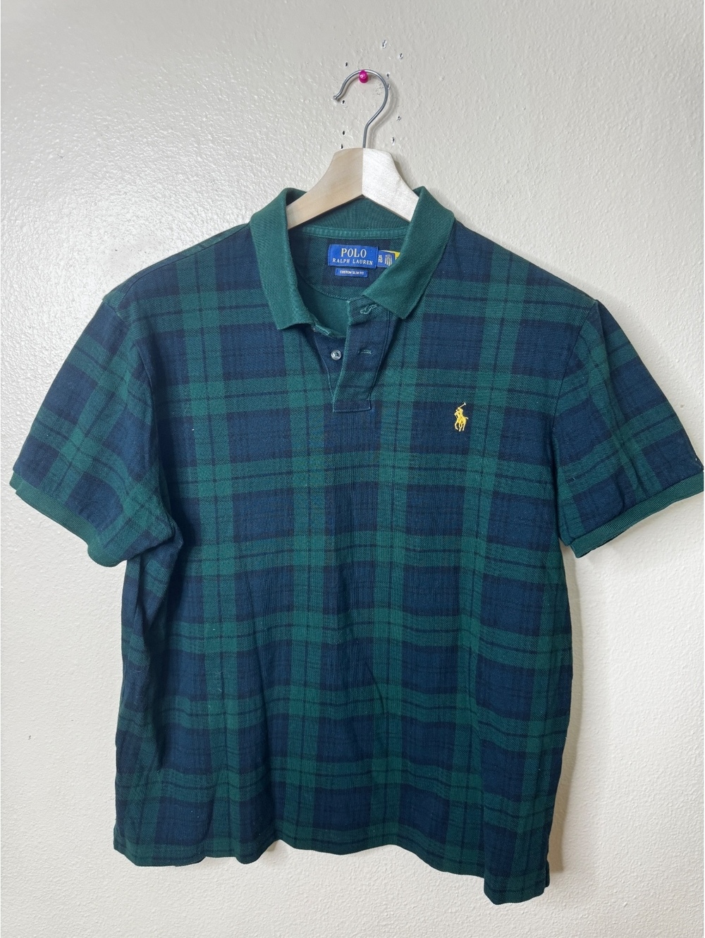 Polo Ralph Lauren Men’s Custom Slim Fit Black Watch Plaid Polo Shirt Size XL